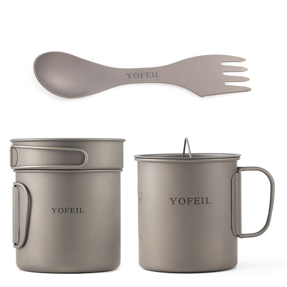 Yofeil Titanium Camping Cookware Set: Ultra-Light Frying Pan, Bowl, Cup - High Quality Tableware