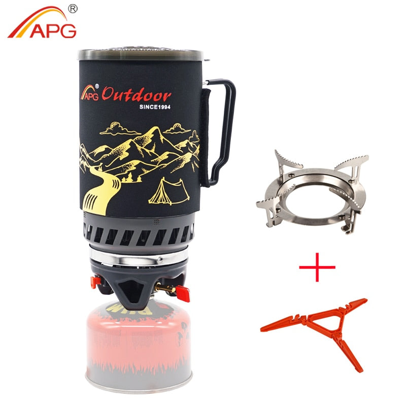 APG Portable Cooking System Outdoor Hiking Stove Heat Exchanger Pot Propane Gas Burners 1400ml