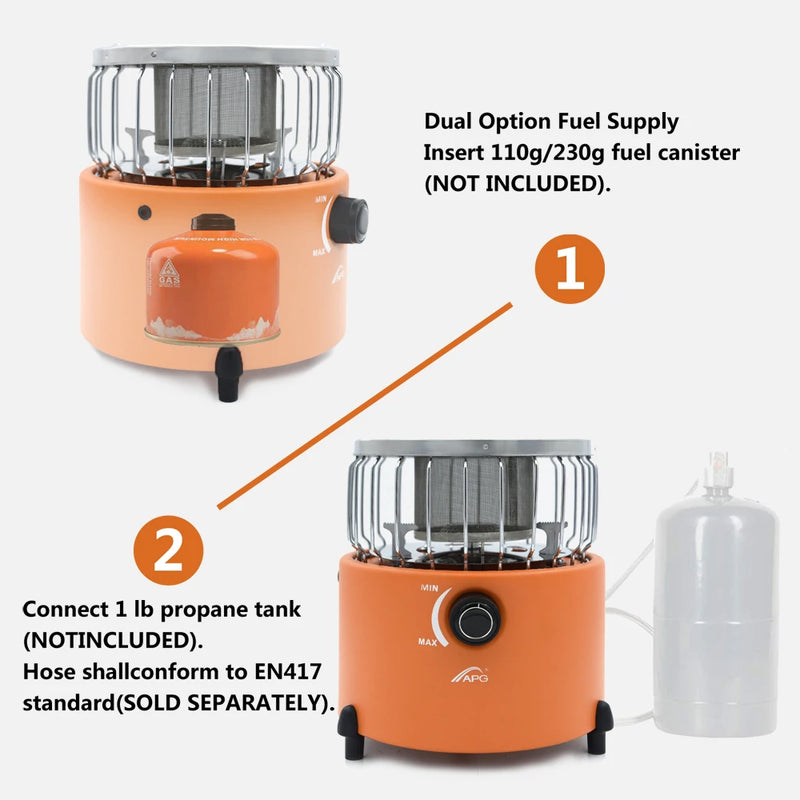 APG Portable 2 in 1 Camping Stove Gas Heater Outdoor Warmer Propane Butane Tent Heater System