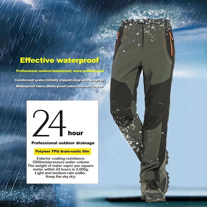 Thick Warm Fleece Hiking Pants Men Winter Waterproof Windproof Outdoor Soft Shell Rain Trousers