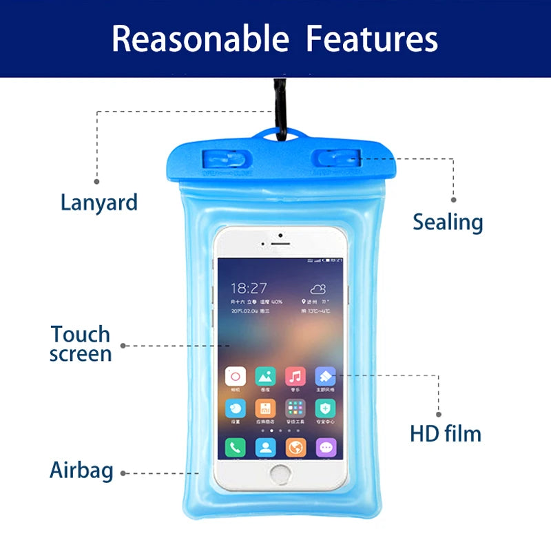 Universal Waterproof Phone Case Swimming Bag Floating Cellphone Cover for iPhone 11-15 Pro Max