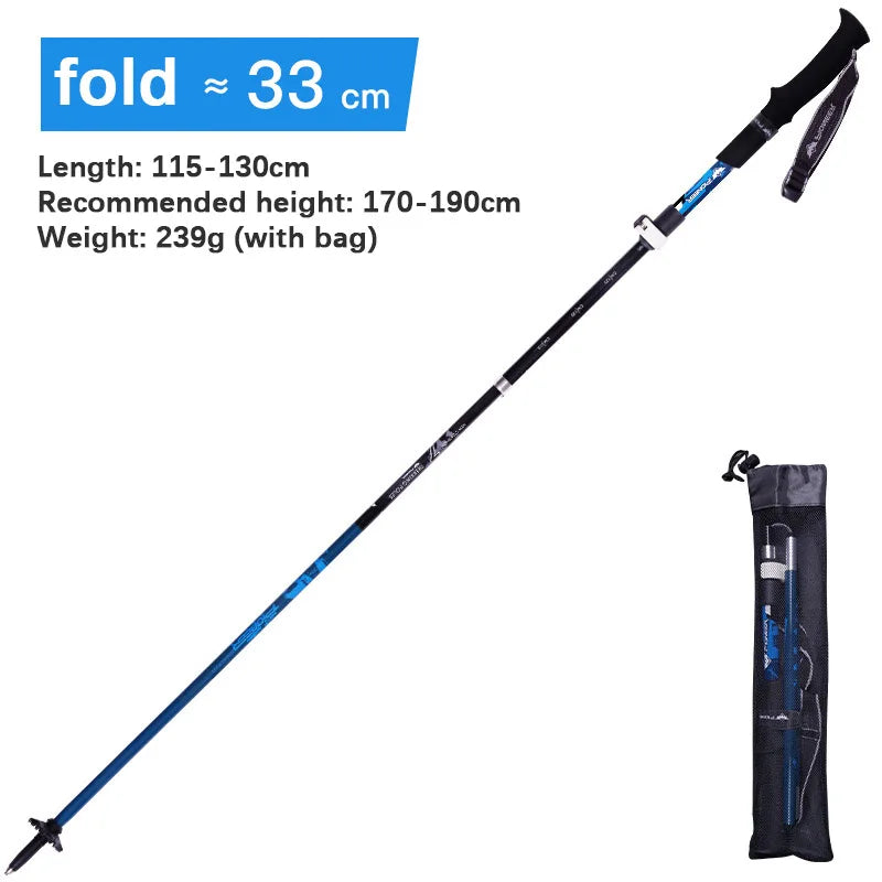PIONEER Folding Hiking Walking Stick Lightweight Carbon Fibre & Aluminium 5-Part