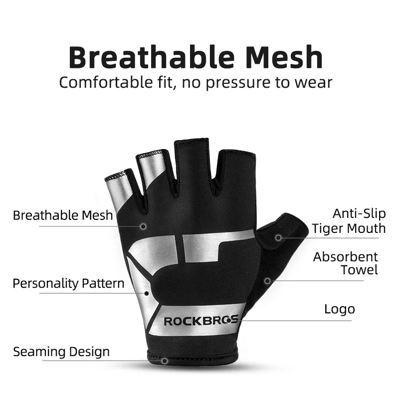 ROCKBROS Half Finger Cycling Gloves Shockproof Breathable MTB Road Bike Gloves