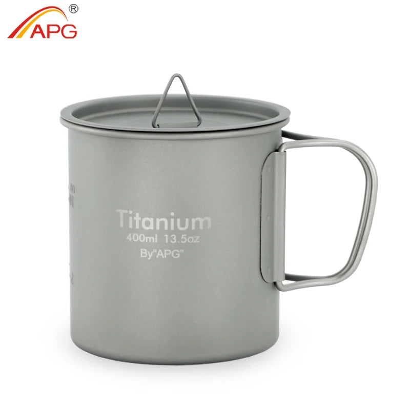 APG Titanium Cup/Mug Foldable Handle Pot Coffee Tea Cup with Lid and Titanium Spork Fork Spoon
