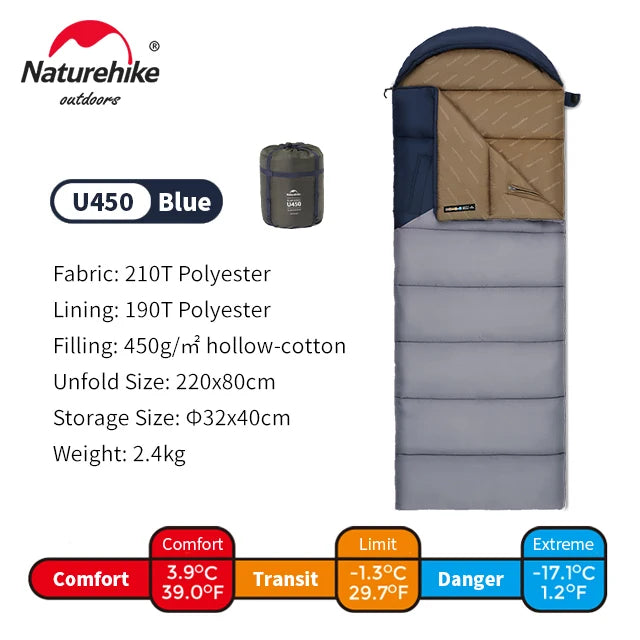 Sunny PL02 Hooded Envelope Sleeping Bag Dual-Use Quilt Portable Camping 3-Season Adult Bag