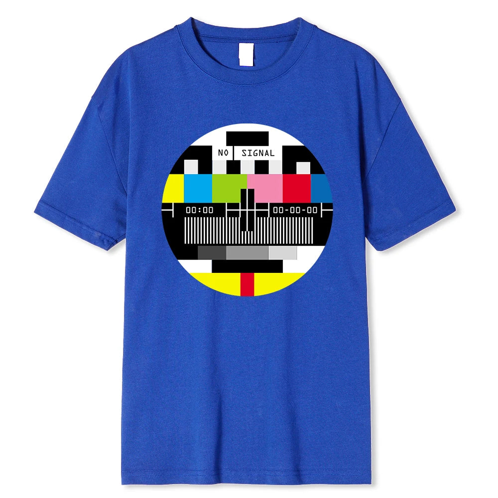 No Signal Men T-Shirt Hip Hop Streetwear Tops & Tees Novelty Geometric Short Sleeve Summer Cotton