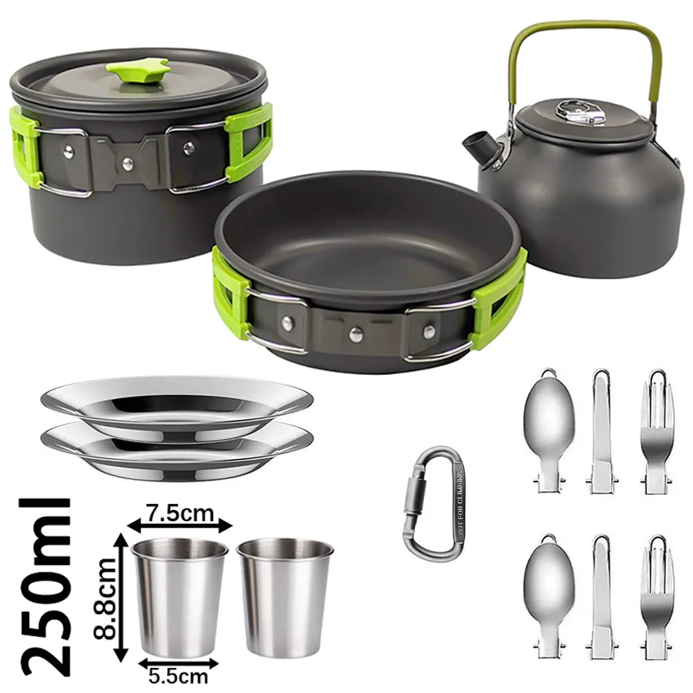 Camping Cookware Set with Pot, Frying Pan & Teapot for 2–3 People