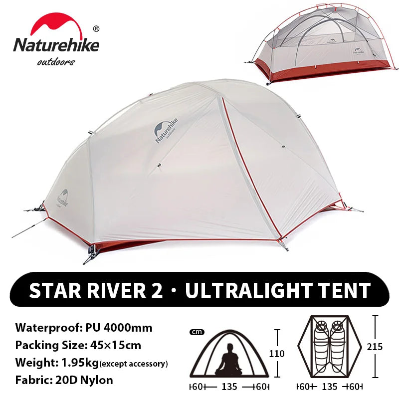 NATUREHIKE Star River 2 Ultralight 2-Person Waterproof Camping Tent for Hiking, Travel & Fishing