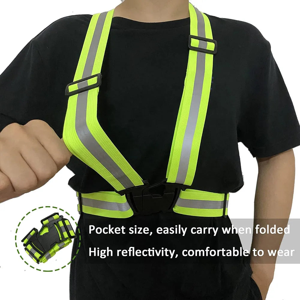 Adjustable Hi-Vis Reflective Safety Vest – Lightweight Elastic Running, Cycling & Traffic Work Vest