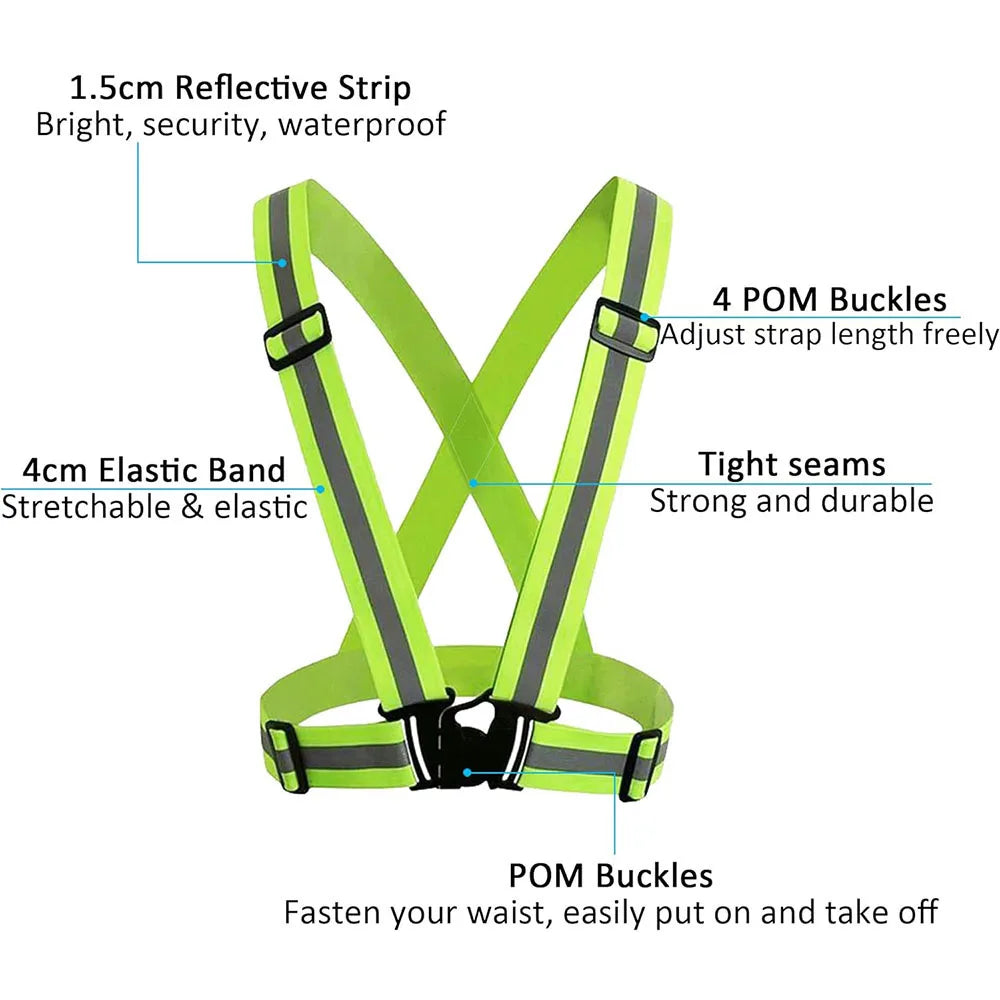 Adjustable Hi-Vis Reflective Safety Vest – Lightweight Elastic Running, Cycling & Traffic Work Vest