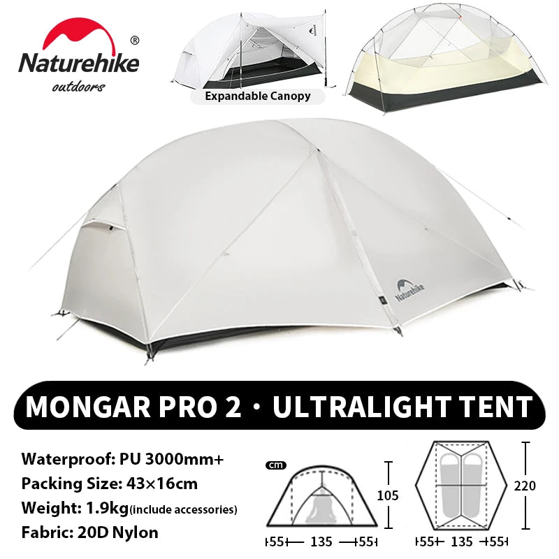 NATUREHIKE Mongar UL & PRO Ultralight Waterproof Tents for 1–3 People (15D/20D Options)