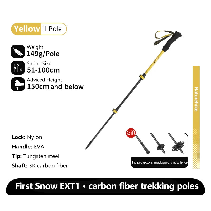 Naturehike EXT1 Carbon Fibre Walking Stick – Ultralight Telescopic Hiking Pole (3-Section)