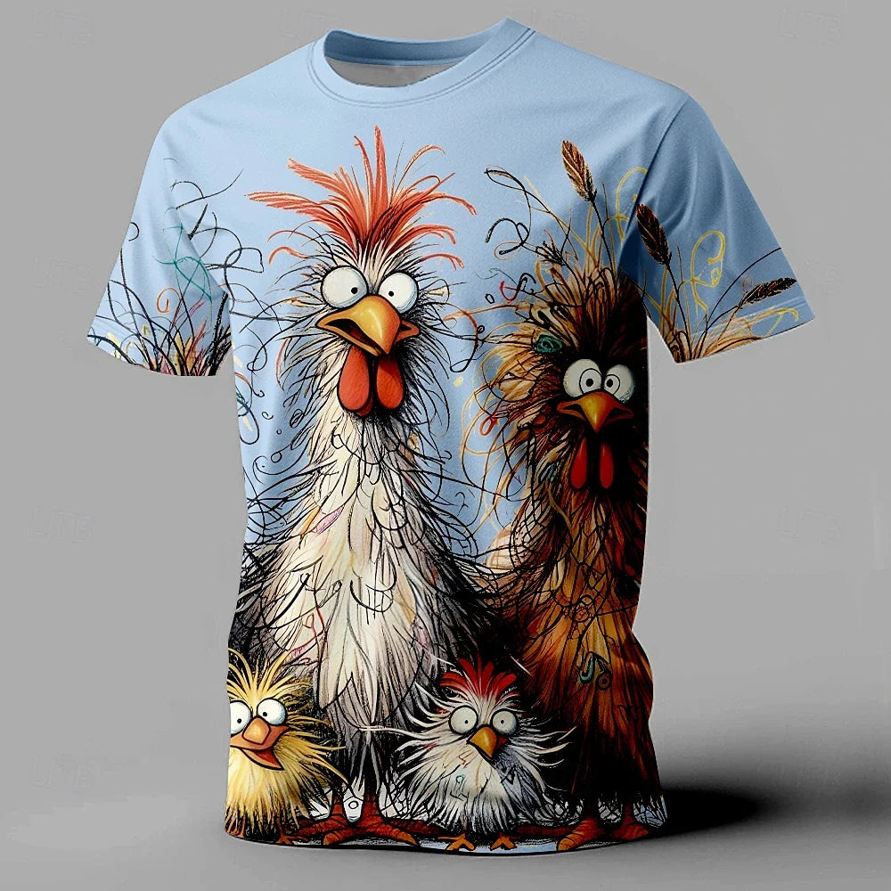 Men's T-Shirt Animal Chicken Print Summer Casual Short Sleeve Tee Street Fashion O-Neck Pullover
