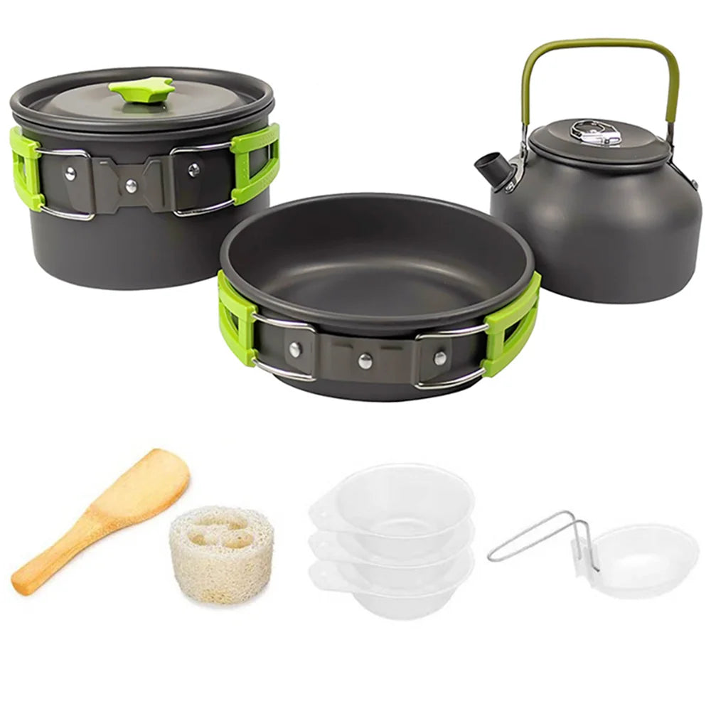 Camping Cookware Set with Pot, Frying Pan & Teapot for 2–3 People