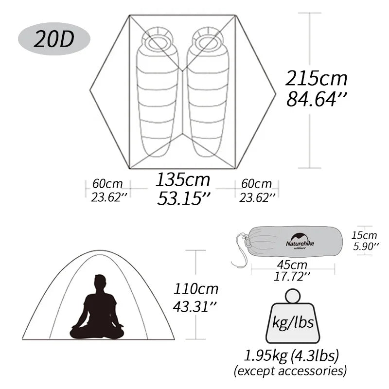 NATUREHIKE Star River 2 Ultralight 2-Person Waterproof Camping Tent for Hiking, Travel & Fishing