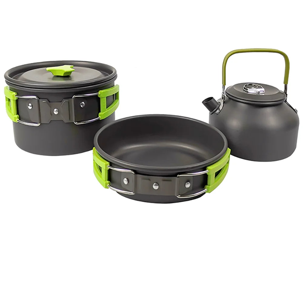 Camping Cookware Set with Pot, Frying Pan & Teapot for 2–3 People