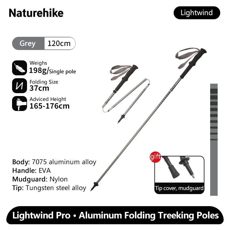 Naturehike Lightwind Pro Folding Trekking Poles 35–130cm Ultralight Aluminium Walking Stick