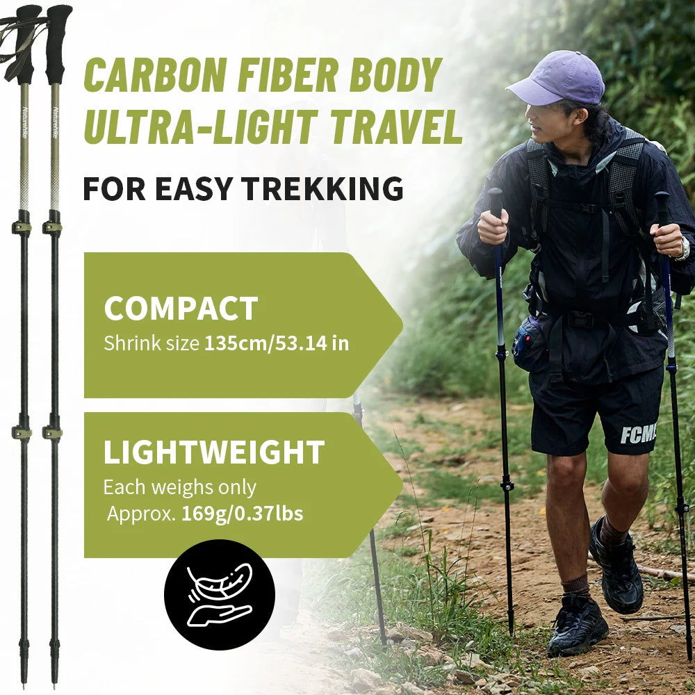 Naturehike EXT1 Carbon Fibre Walking Stick – Ultralight Telescopic Hiking Pole (3-Section)