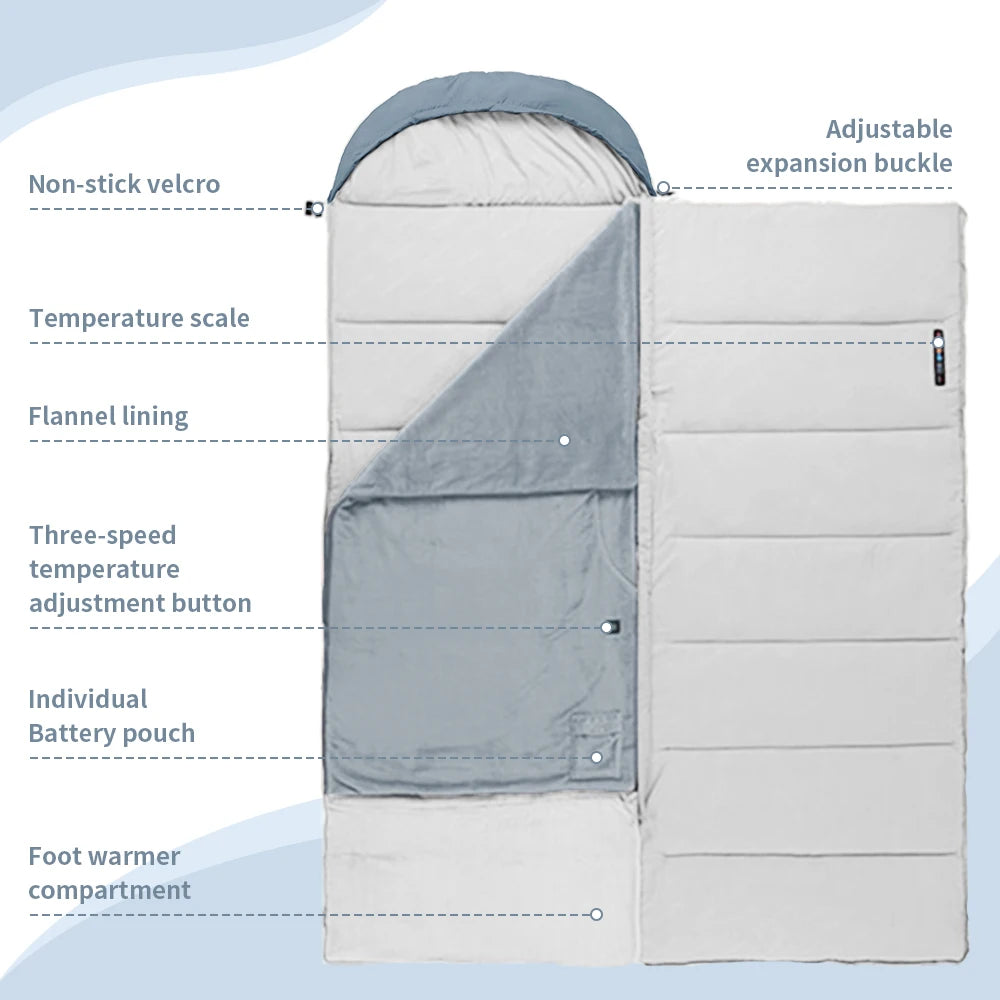 Heated Winter Sleeping Bag USB-Powered Warming Camping Quilt Splicable Cold Weather Outdoor Bag