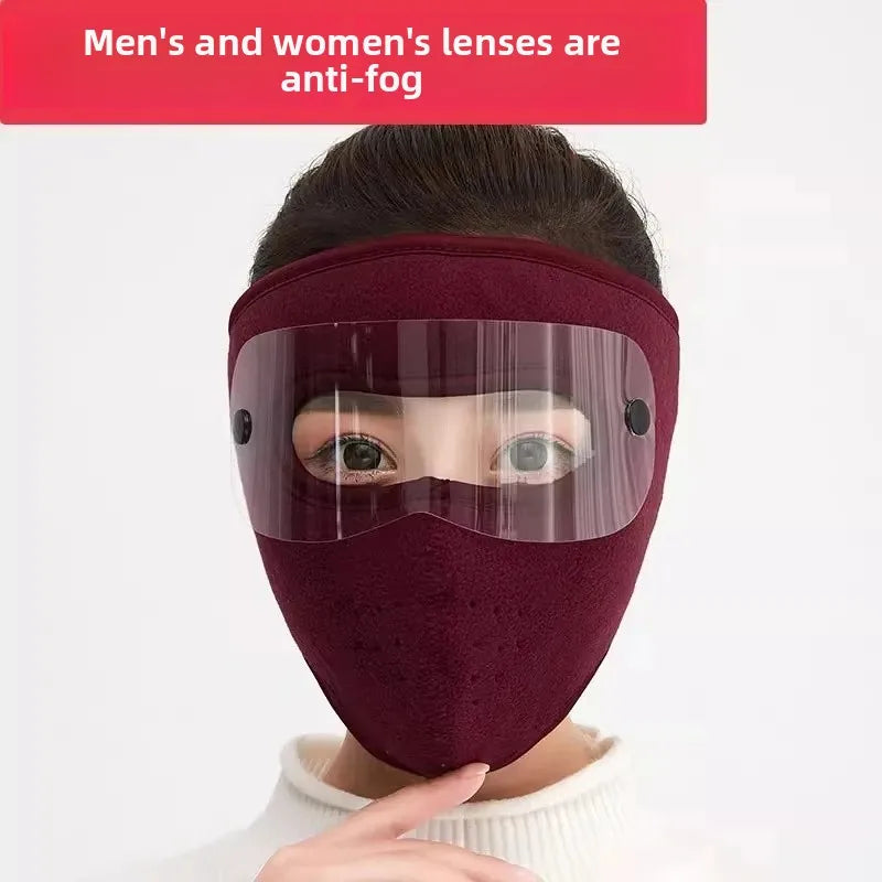 Thickened Fleece Full Face Cycling Mask with Goggles – Windproof & Dustproof Winter Riding Gear