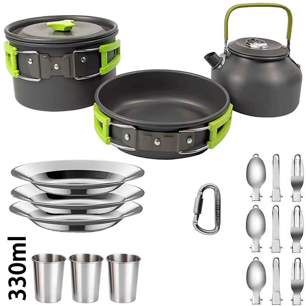 Camping Cookware Set with Pot, Frying Pan & Teapot for 2–3 People