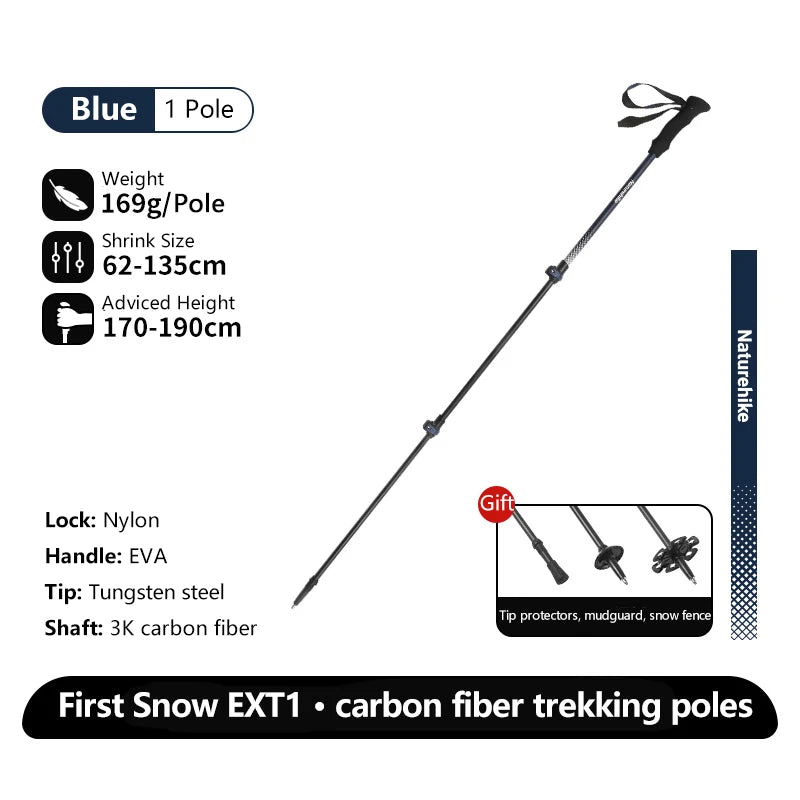 Naturehike EXT1 Carbon Fibre Walking Stick – Ultralight Telescopic Hiking Pole (3-Section)