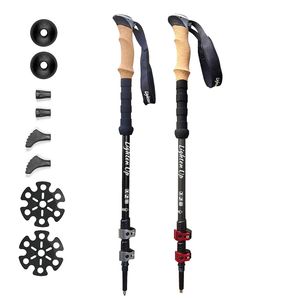 2Pcs Lightweight Folding Trekking Poles Aluminum/Carbon Cork Handle Walking Sticks for Hiking