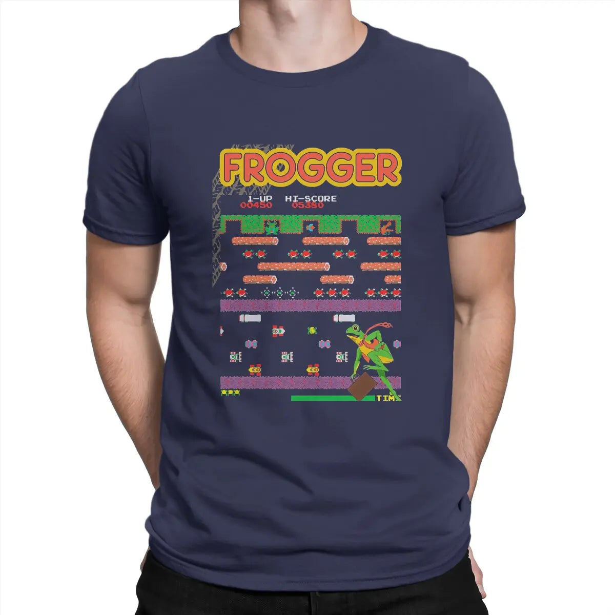 Men's Frogger Video Game Cotton T-Shirt Short Sleeve Arcade Tee Shirt Birthday Gift