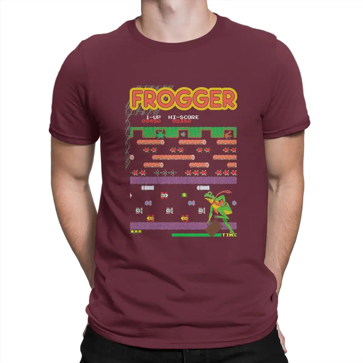 Men's Frogger Video Game Cotton T-Shirt Short Sleeve Arcade Tee Shirt Birthday Gift