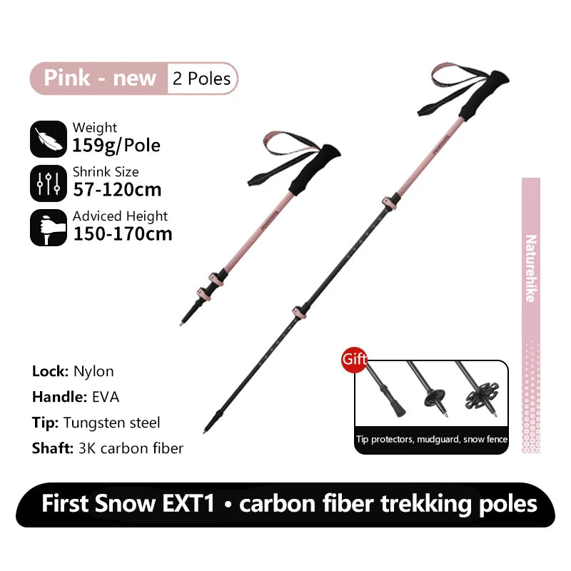 Naturehike EXT1 Carbon Fibre Walking Stick – Ultralight Telescopic Hiking Pole (3-Section)