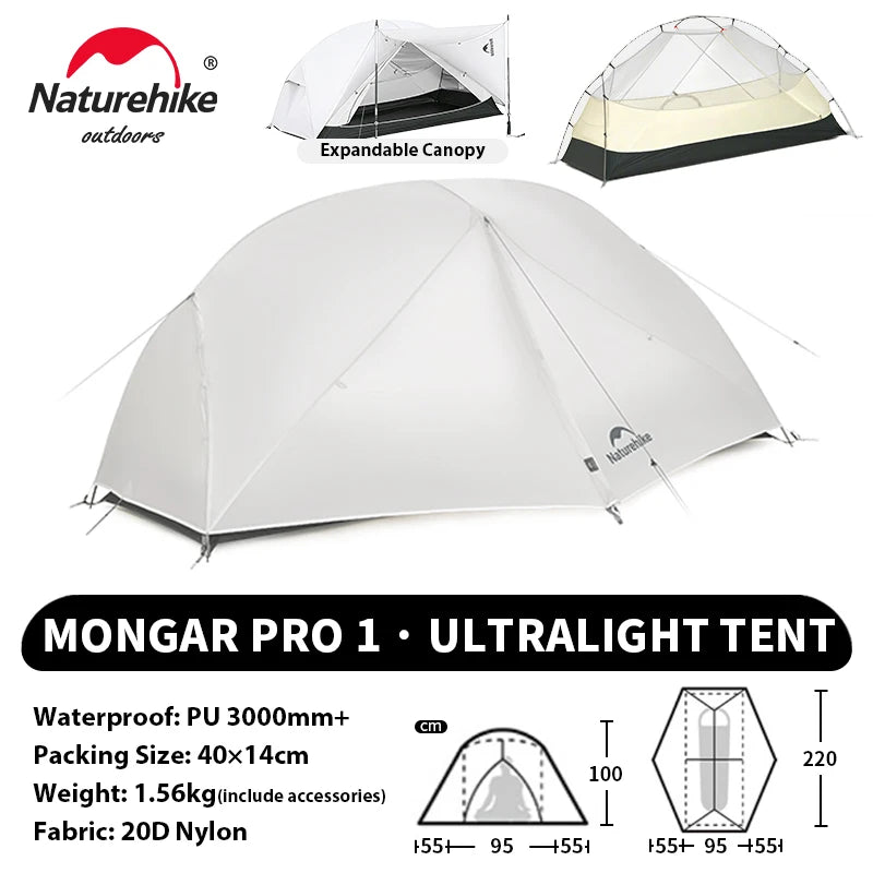 NATUREHIKE Mongar UL & PRO Ultralight Waterproof Tents for 1–3 People (15D/20D Options)