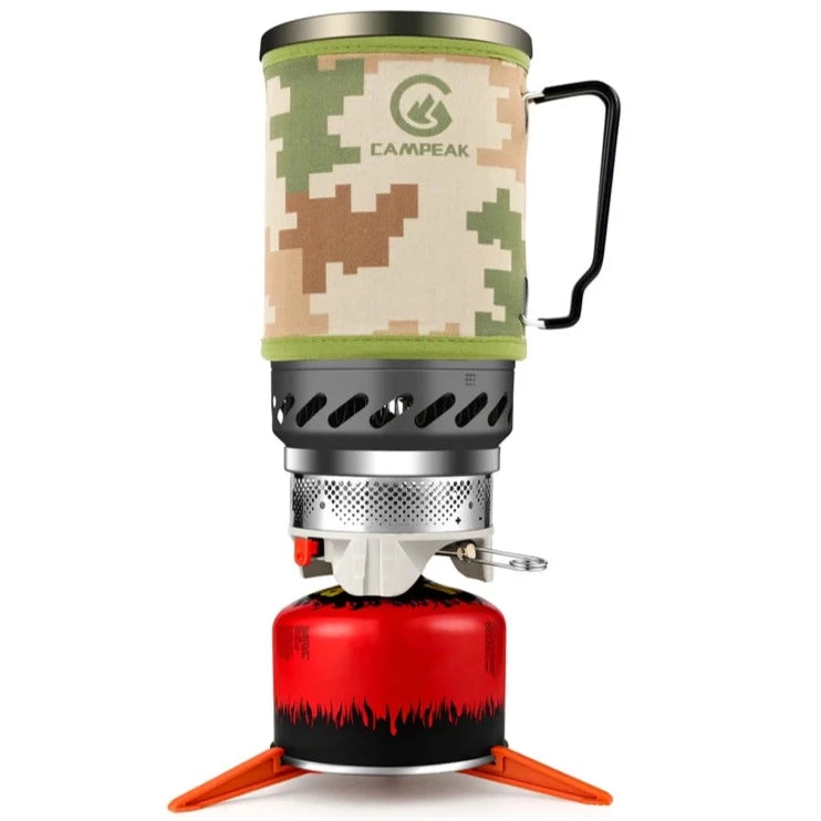 1.4L Portable Cooking System With Heat Exchanger Pot Camping Stove with Tripod, Pot Support