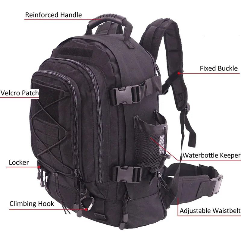 60L Military Tactical Backpack – Waterproof MOLLE Assault Rucksack for Hiking, Travel & Camping
