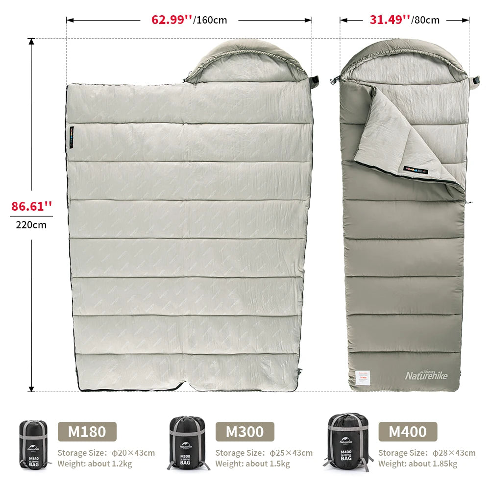 M180 Ultralight Hooded Sleeping Bag Waterproof Spliceable Winter Camping Warm 1℃–12℃