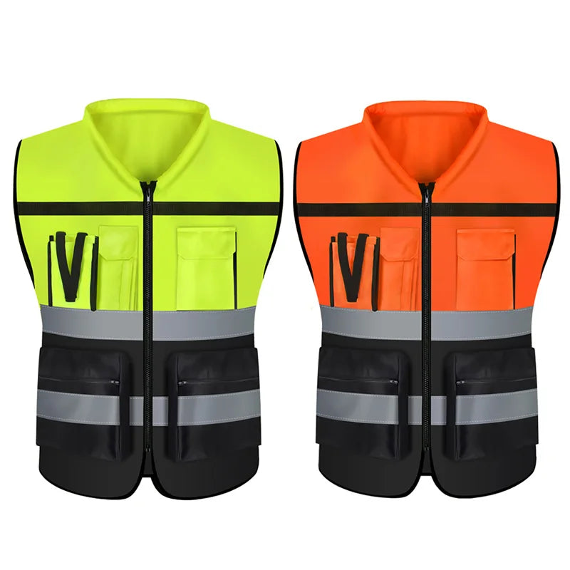 High-Visibility Reflective Workwear Vest – Multi-Pocket Safety Clothing for Construction & Night Use