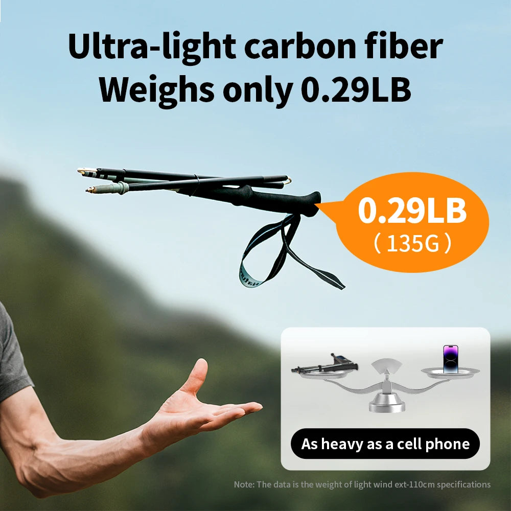 Naturehike Folding Carbon Trekking Poles 110–130cm Lightweight 4-Section Hiking Sticks