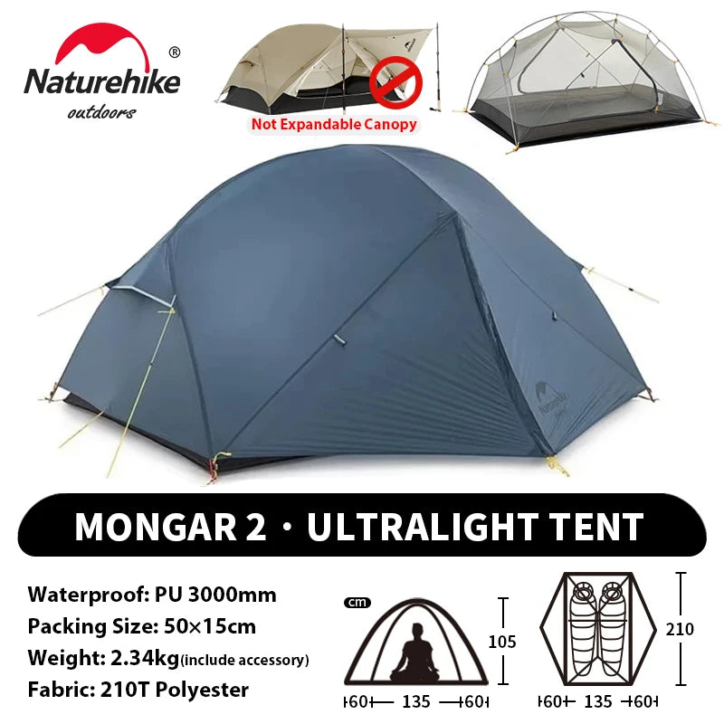 NATUREHIKE Mongar UL & PRO Ultralight Waterproof Tents for 1–3 People (15D/20D Options)