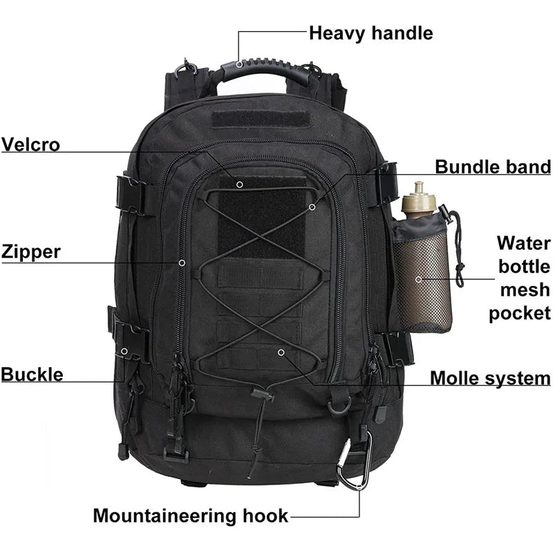 60L Military Tactical Backpack – Waterproof MOLLE Assault Rucksack for Hiking, Travel & Camping