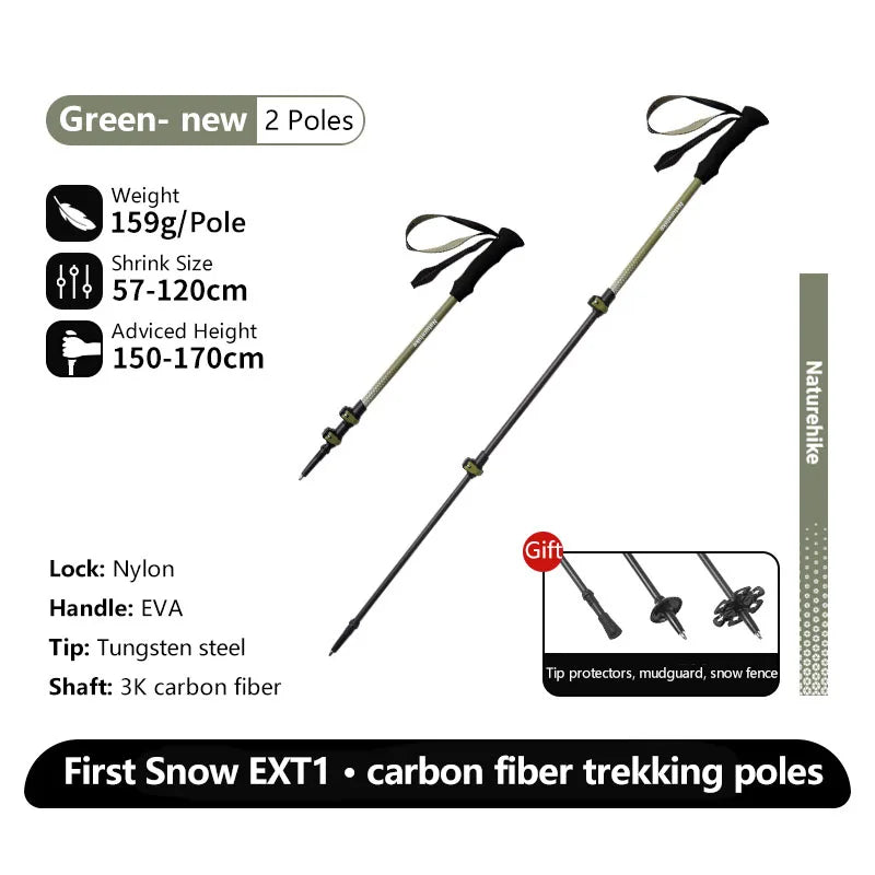 Naturehike EXT1 Carbon Fibre Walking Stick – Ultralight Telescopic Hiking Pole (3-Section)
