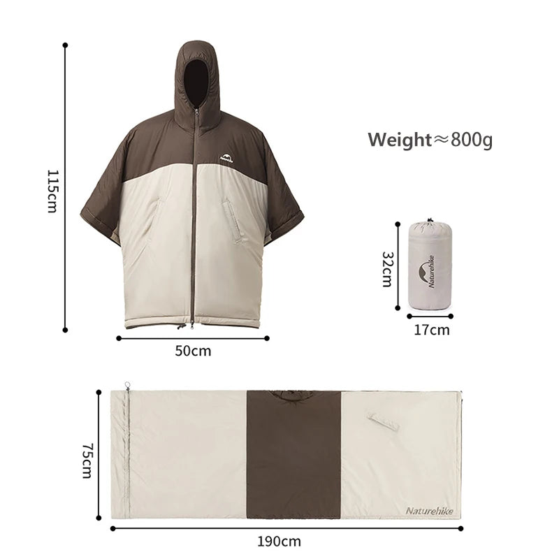 Wearable Cloak Sleeping Bag Ultralight Portable Poncho Quilt Hybrid Camping 3-Season Cotton Bag