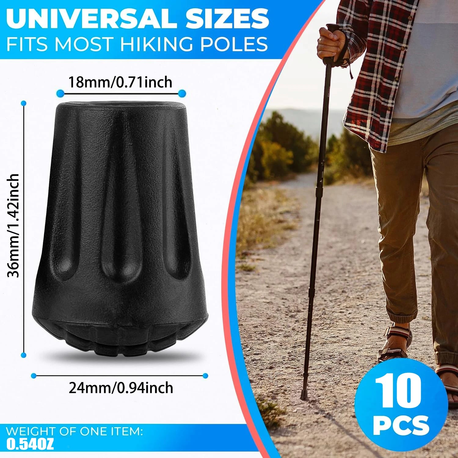 1–10Pc Anti-Slip Rubber Tips for Trekking Poles – Durable Hiking Stick End Protectors