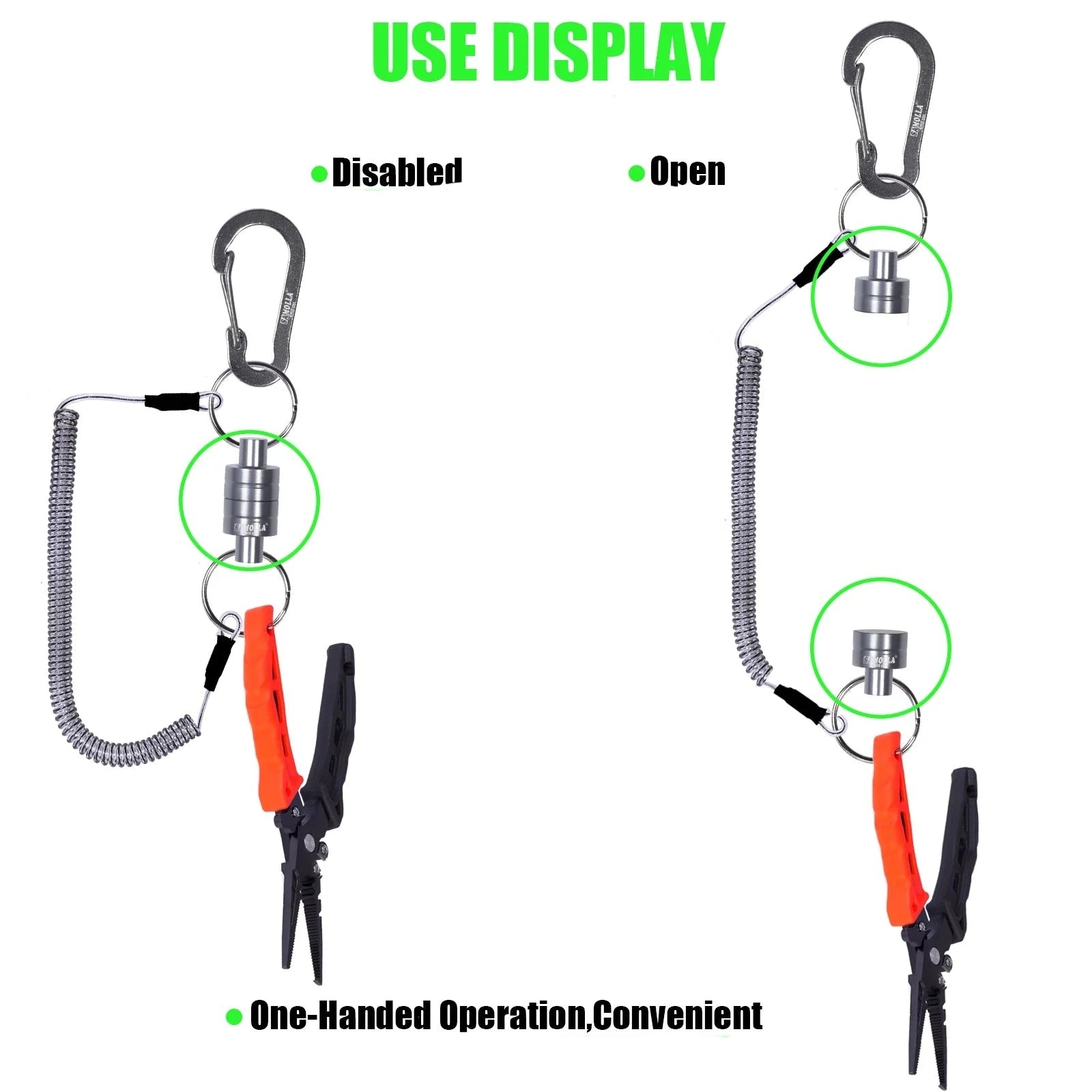Magnetic Net Release Holder With Coiled Lanyard Fly Fishing Tools Strong Magnet Carabine Fast Buckle