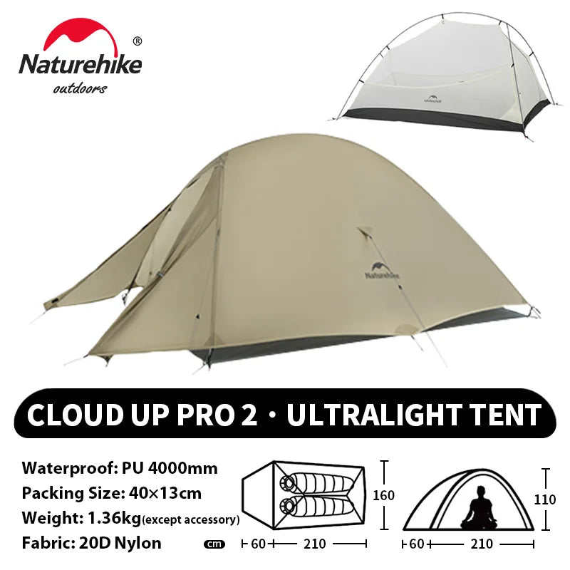 Naturehike Cloud Up 2-Person Ultralight Camping Tent – Waterproof & Durable Hiking Tent