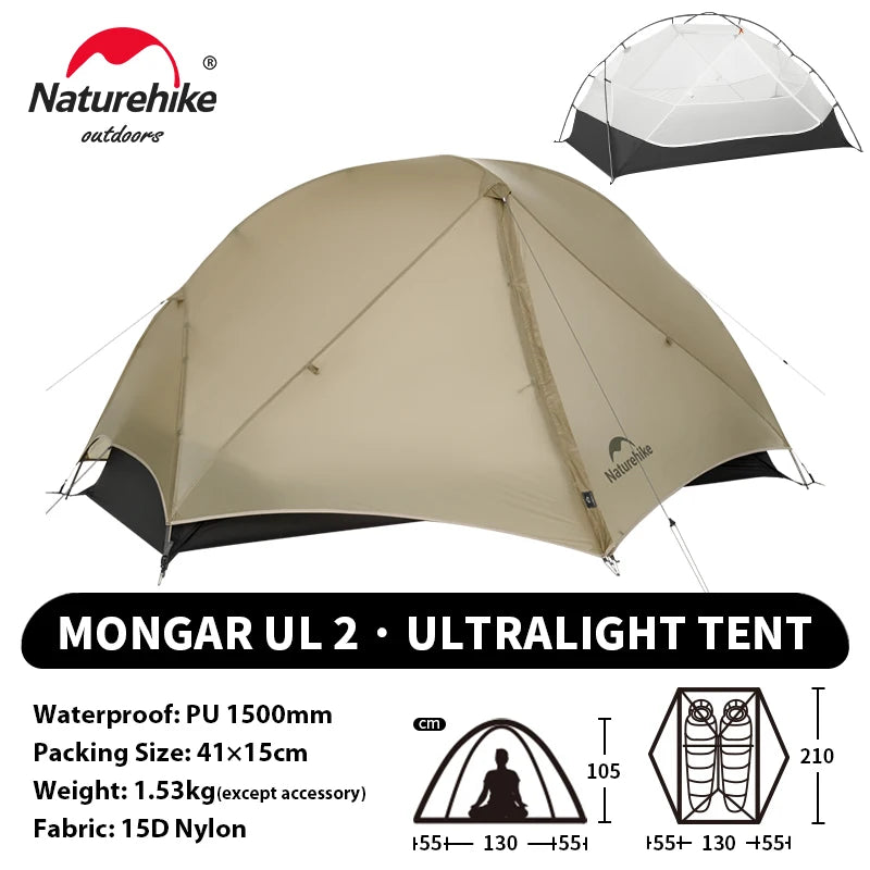 NATUREHIKE Mongar 2 Tent – Ultralight 2-Person Waterproof Camping & Hiking Tent for Adventures