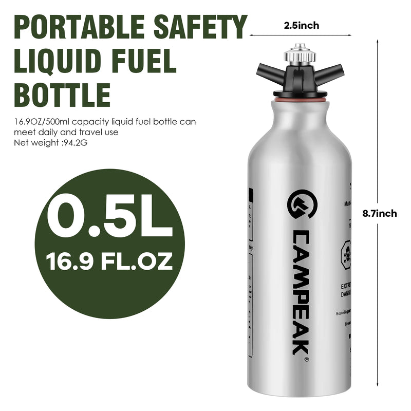 CAMPST Portable liquid Fuel Bottle Aluminum Gasoline Kerosene Alcohol Spare Storage Can 0.5L