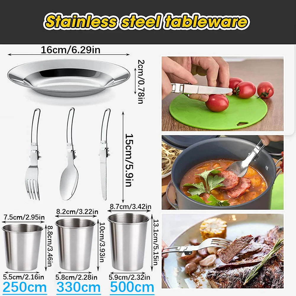 Camping Cookware Set with Pot, Frying Pan & Teapot for 2–3 People