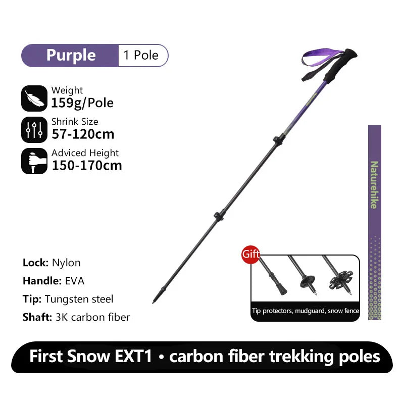 Naturehike EXT1 Carbon Fibre Walking Stick – Ultralight Telescopic Hiking Pole (3-Section)