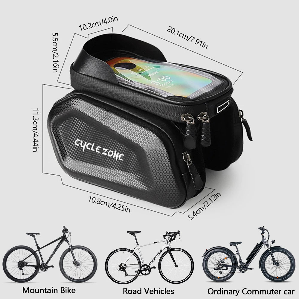 CYCLE ZONE Touchscreen Bicycle Phone Bag Large Capacity Top Tube Frame Cycling Case
