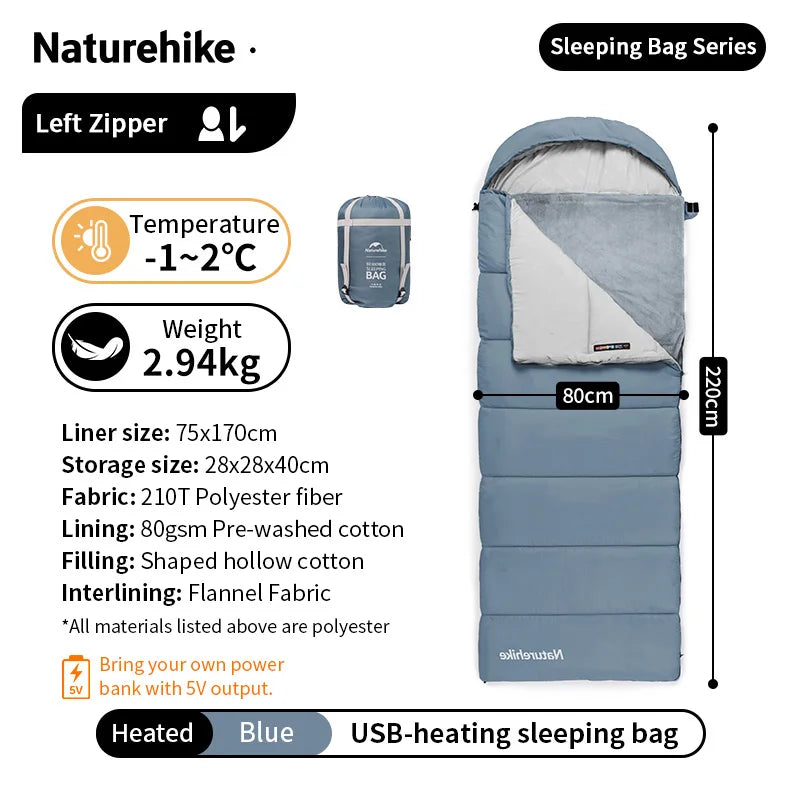 Heated Winter Sleeping Bag USB-Powered Warming Camping Quilt Splicable Cold Weather Outdoor Bag