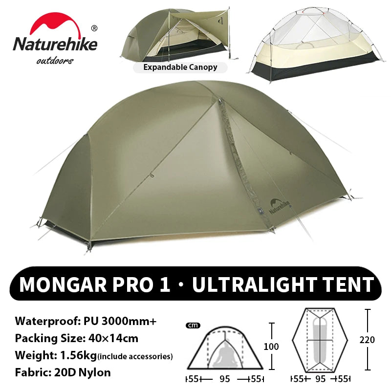 NATUREHIKE Mongar UL & PRO Ultralight Waterproof Tents for 1–3 People (15D/20D Options)